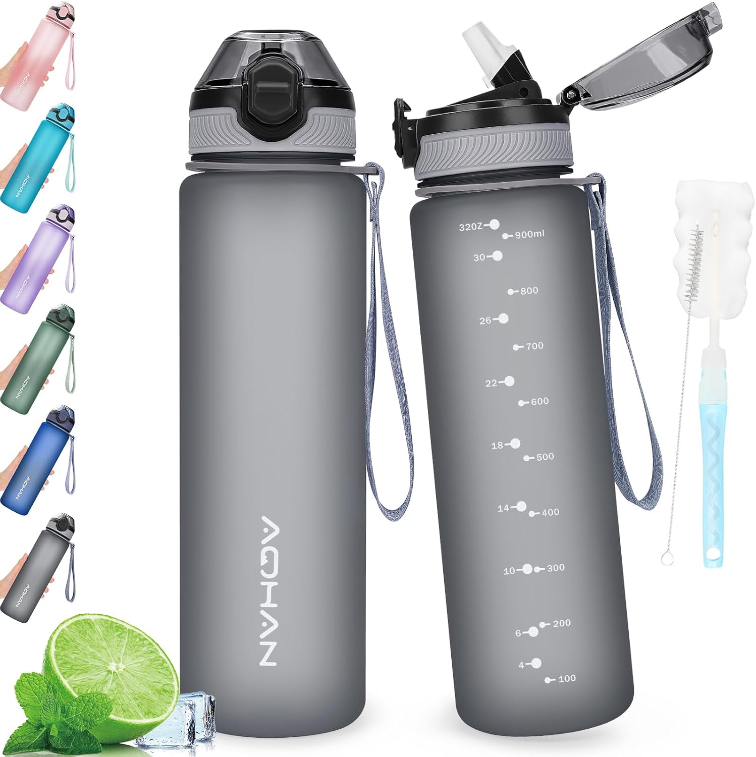 AOHAN Water Bottle 1L with Leak Proof Flip Top Lid, BPA Free Sport Drinking Bott...