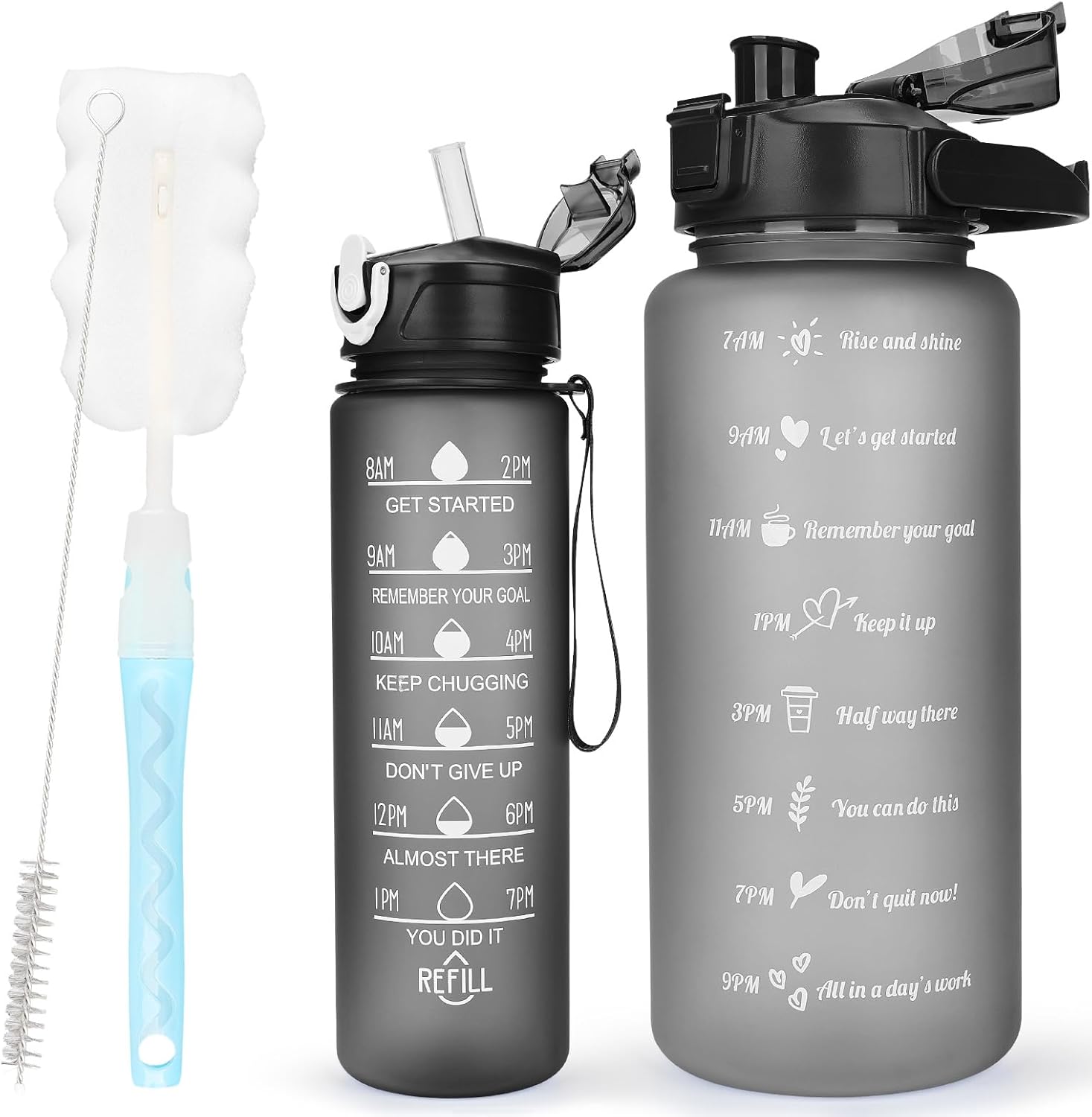 CodiCile 2 Pack Water Bottle BPA Free, 2 Liters Water Bottle & 750ml Water Bottl...