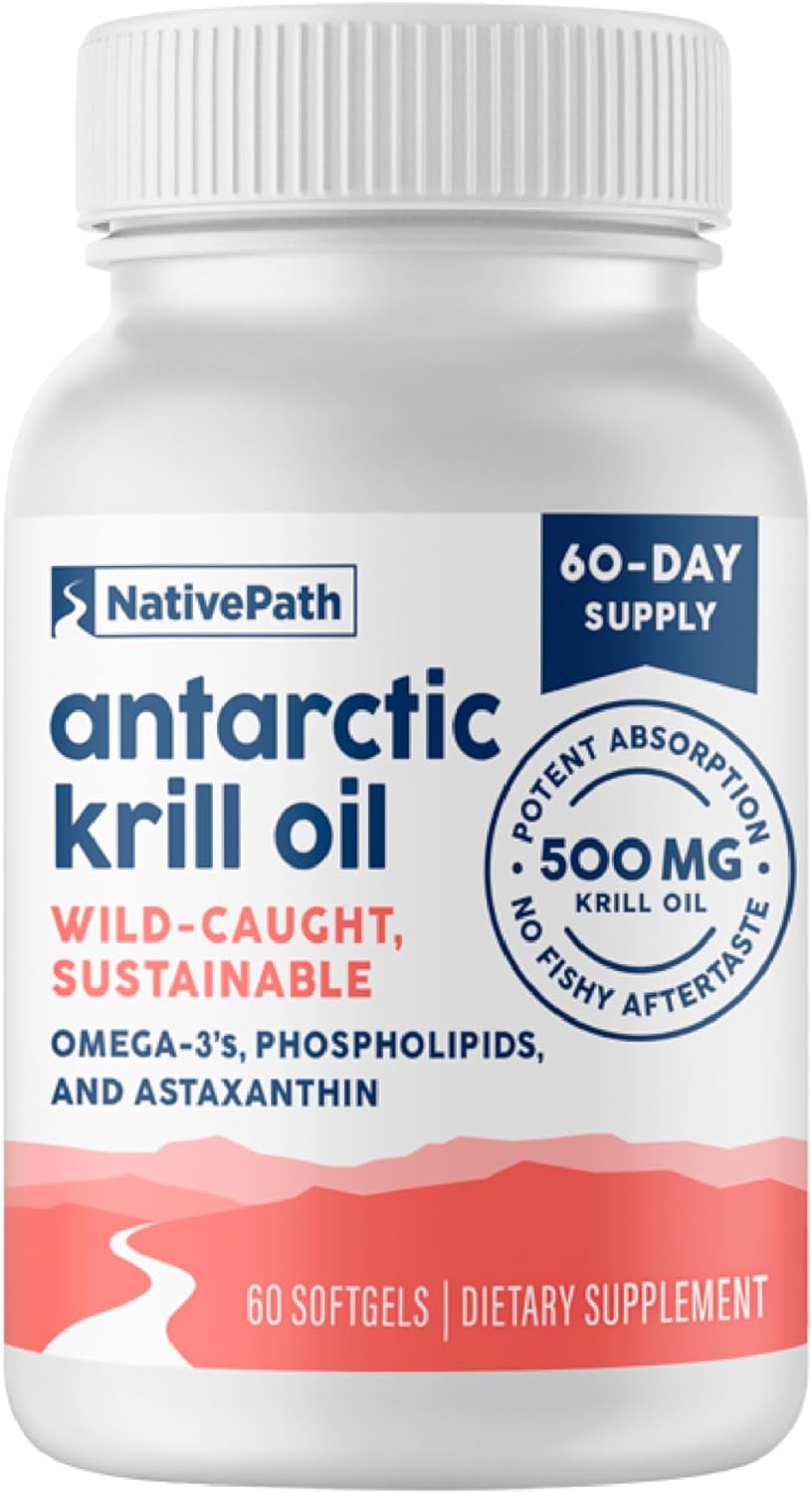 NativePath Antarctic Krill Oil - Wild-Caught Omega 3 Krill Oil 500mg Softgels wi...