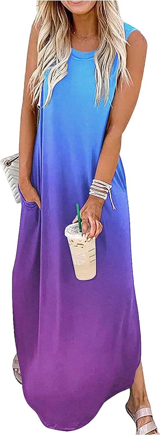 CHUNTIANRAN Women's Summer Maxi Dress Casual Loose Sundress Long Dress Sleeveles...