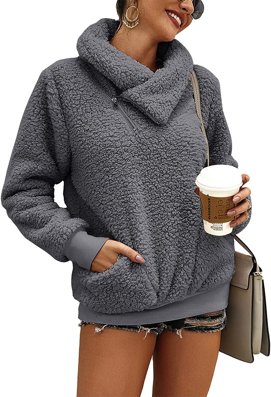 KIRUNDO Women's 2024 Winter Lapel Fuzzy Fleece Sweatshirt, Special Faux Shearlin...
