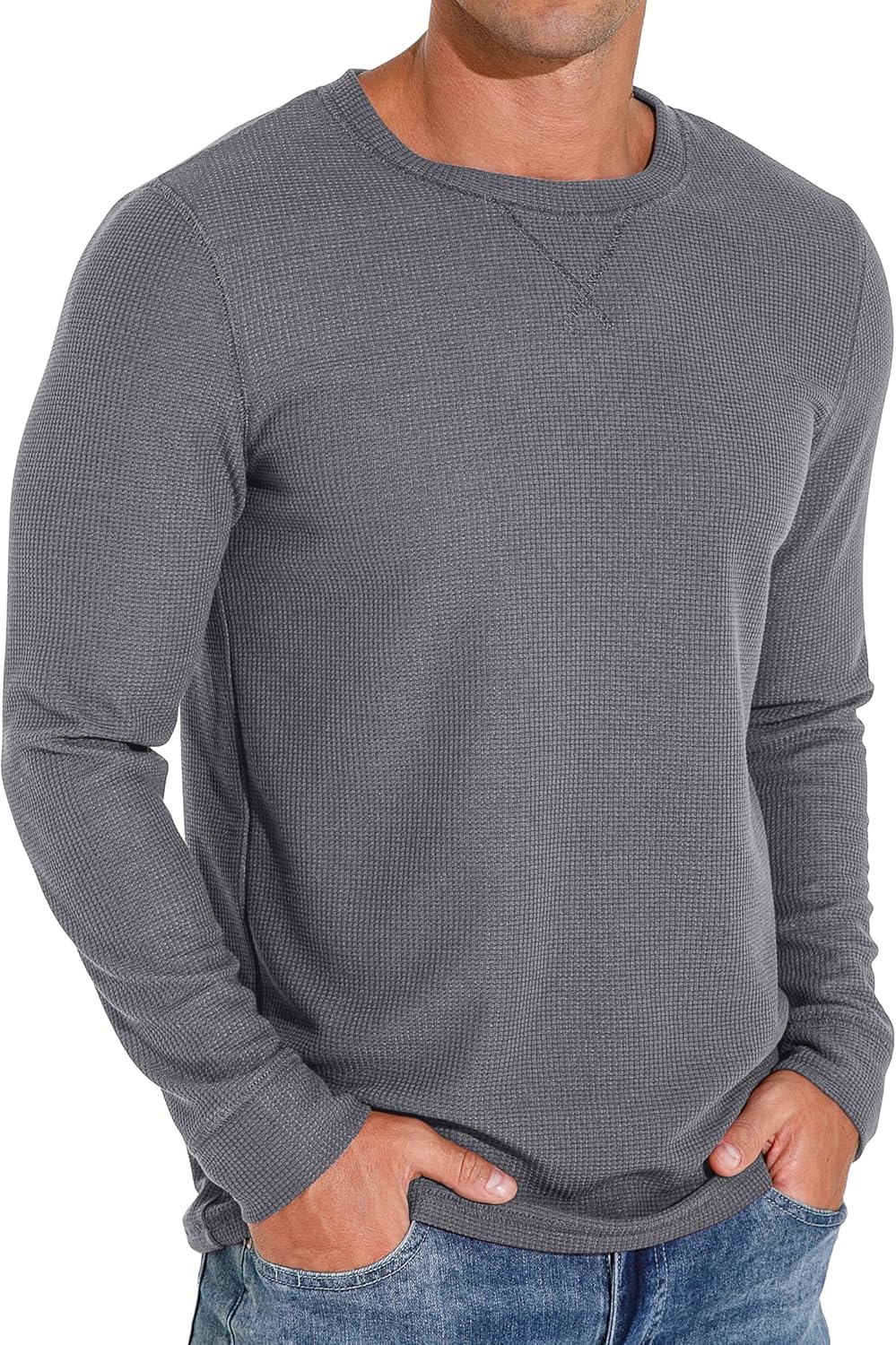 Sailwind Mens Waffle Crew Neck Casual T-Shirt Large Dark Gray
