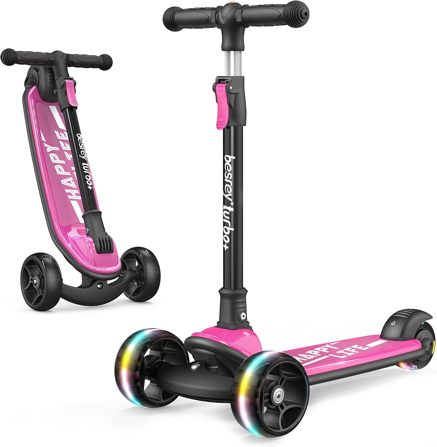 besrey Kids Scooter - Big Wheels Foldable Kick Scooter with Flashing LED Lights...
