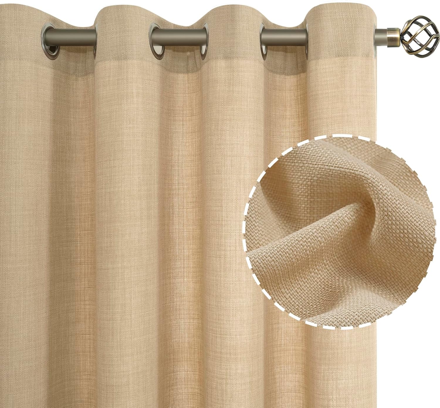 LAMIT Natural Faux Linen Curtains for Living Room 84 Inch Long, Grommet Light Fi...