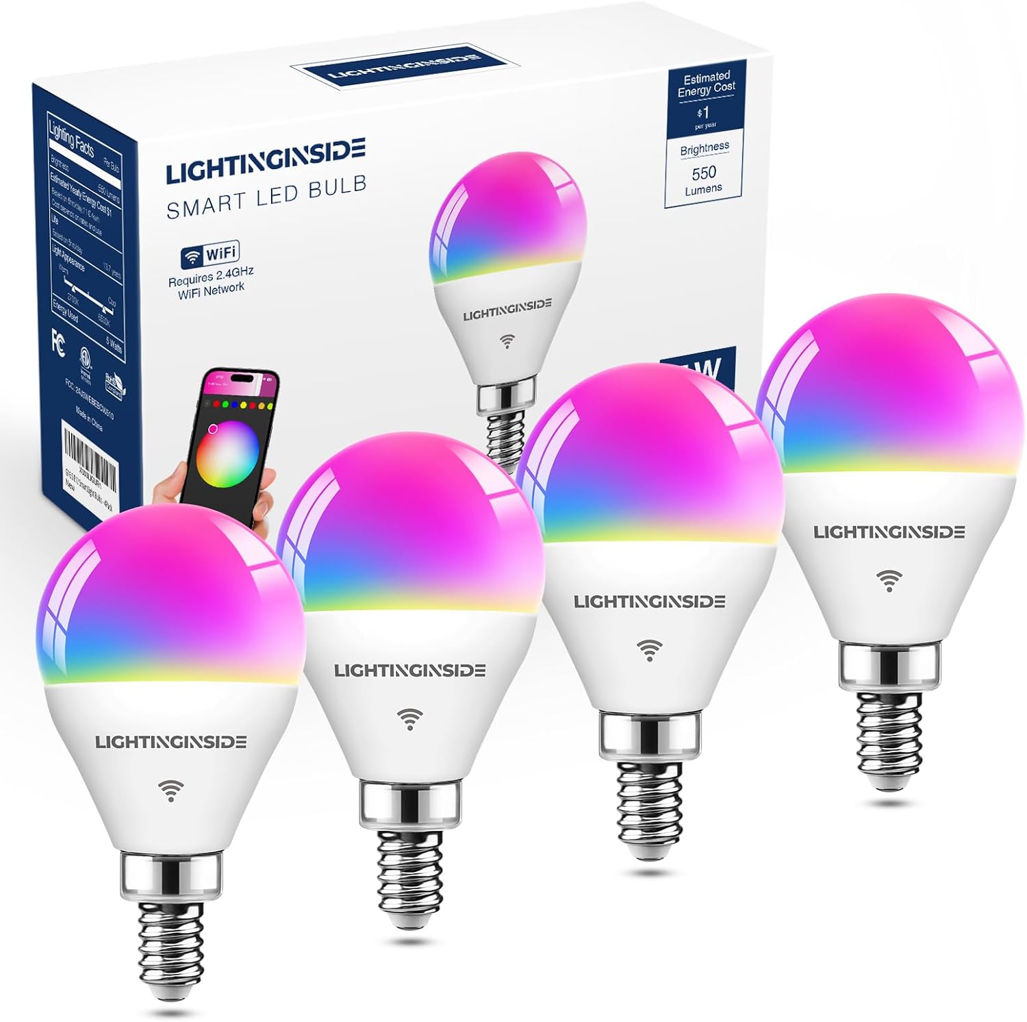 E12 Smart Light Bulbs 50W Equivalent, WiFi G16 1/2...