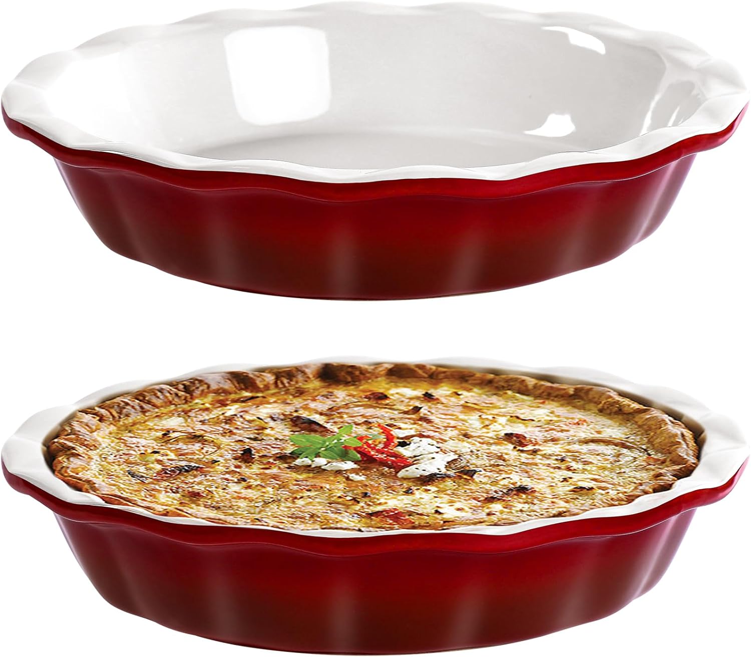 Lareina Pie Pans for Baking, Ceramic 9 Inch Deep Pie Dish with Rippled Edge for...