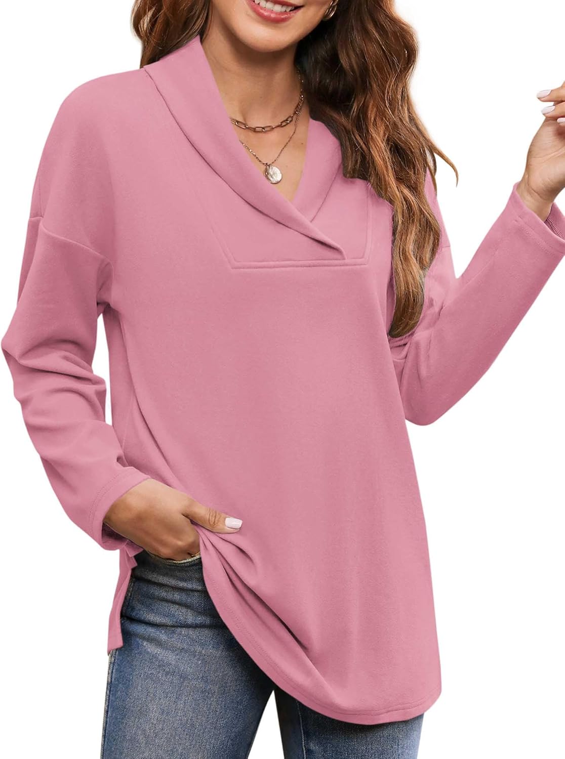 BZB Women Polo Shirts Shawl Neck Long Sleeve Tops Tunic Tops to Wear with Leggin...