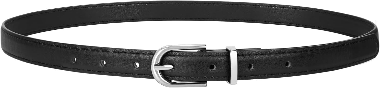 JASGOOD Womens Thin Leather Belt Skinny Faux Leather Belt for Jeans Dress with G...