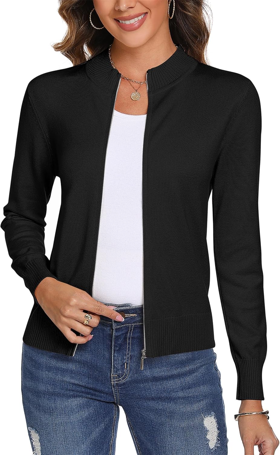 Totatuit Womens Long Sleeve Knitted Zip Up Sweater Cardigans Sweaters Lightweigh...