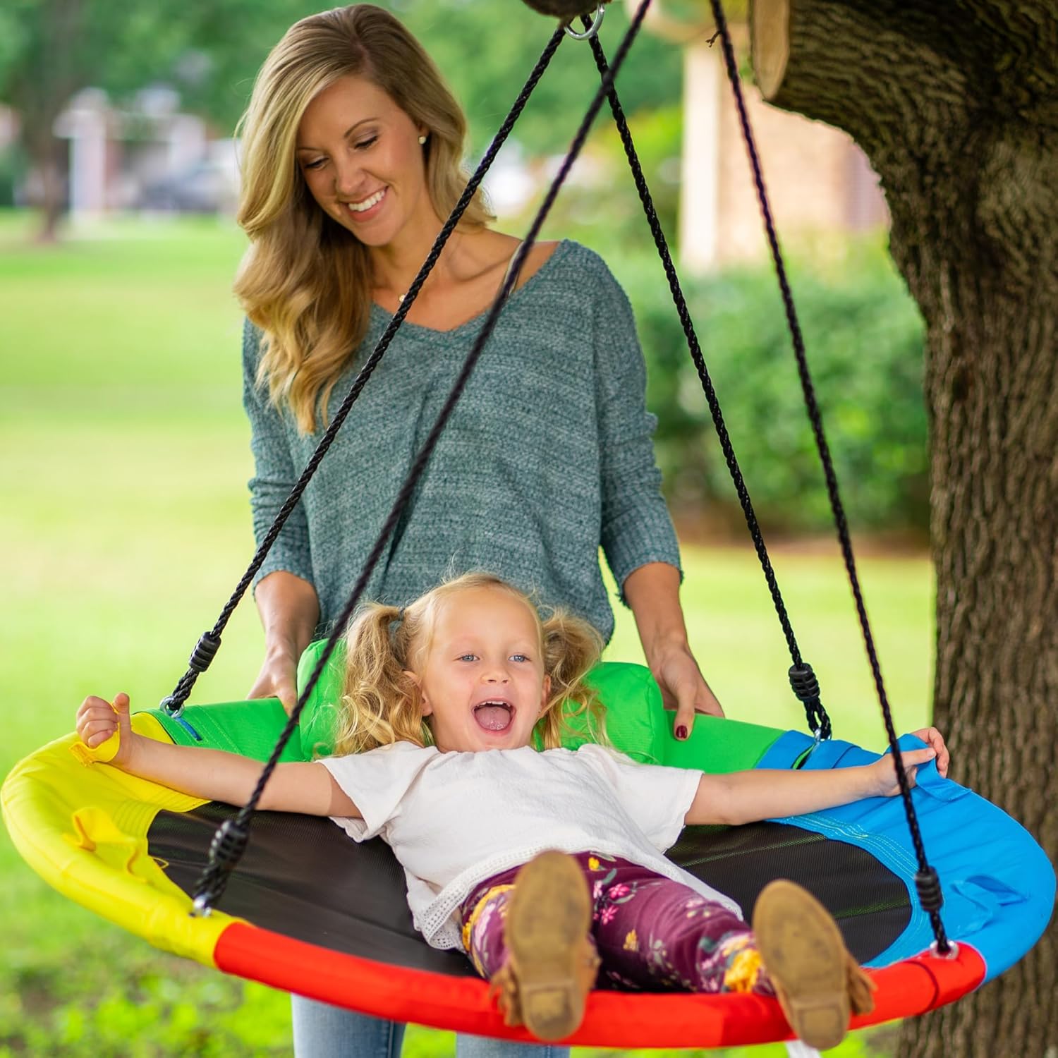 40 Inch Round Tree Swing for Kids - 700lb Heavy Duty Saucer Swing for Kids Outdo...