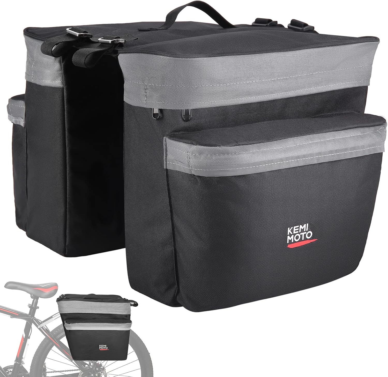 kemimoto Bike Bag Bicycle Panniers Rear Rack Bag, 34L Large Capacity Water Resis...