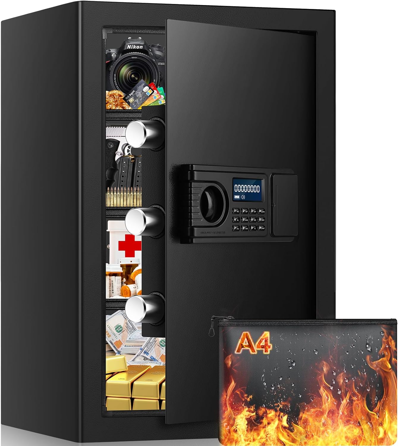 3.8 Cu ft Extra Large Safe Box Fireproof Waterproof, Security Home Safe with Fir...