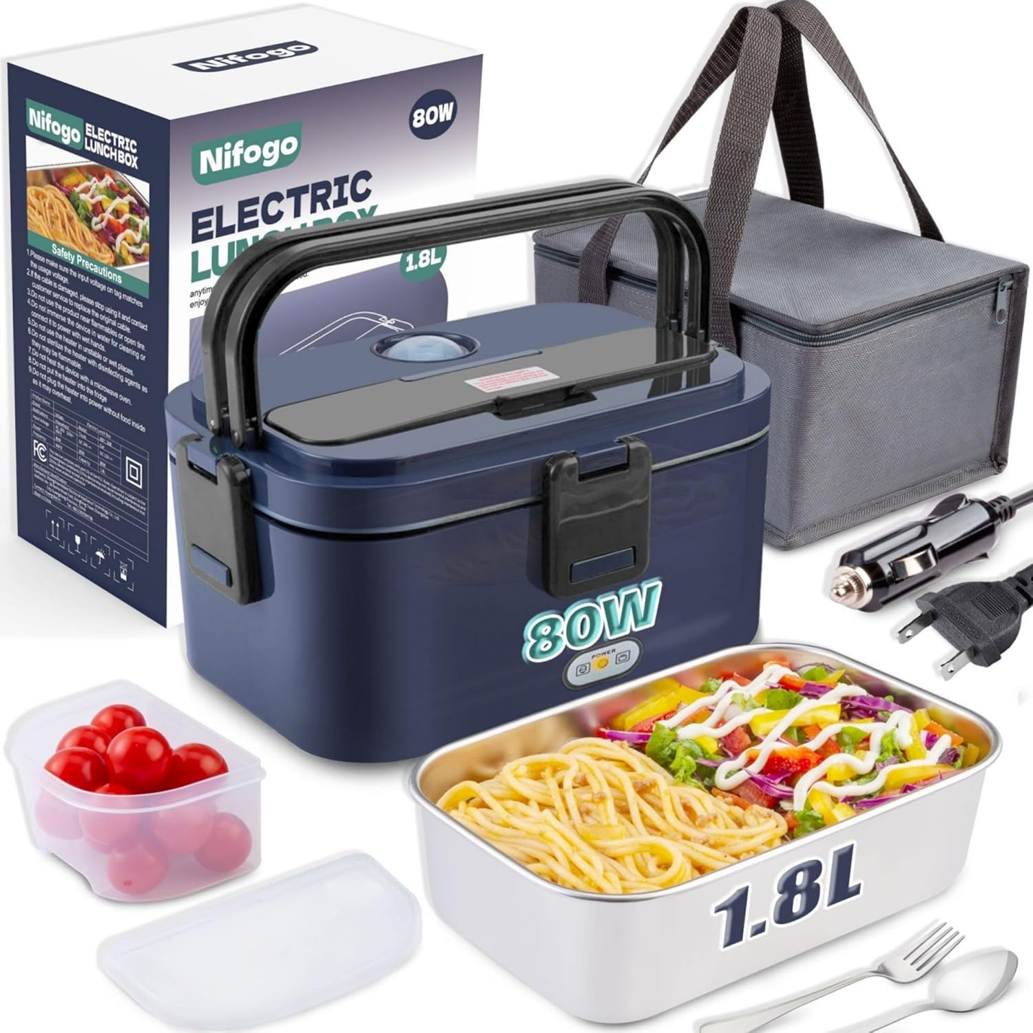 Nifogo Electric Lunch Box for Adults 80W 1.8L, Faster Heated Lunch Boxes for Men...