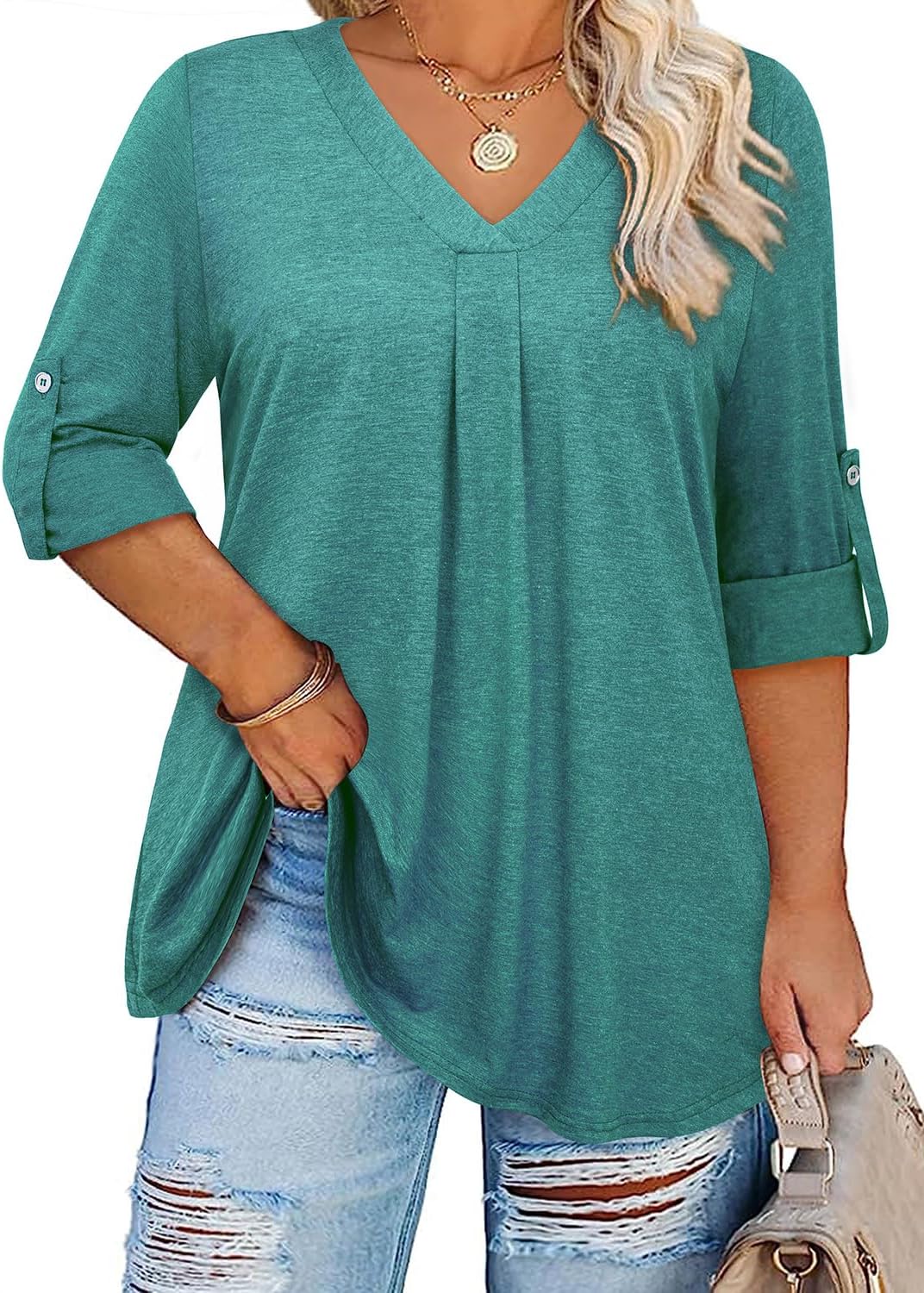 Siddhe Plus Size Tops for Women 3/4 Sleeve Shirts V Neck Blouses Tunic Top Sprin...