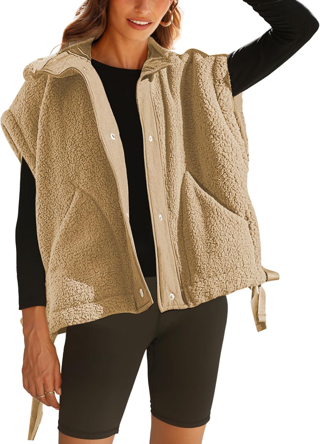 Athlisan Womens Fleece Vest Casual Sleeveless Button Down Sherpa Jacket Outerwea...
