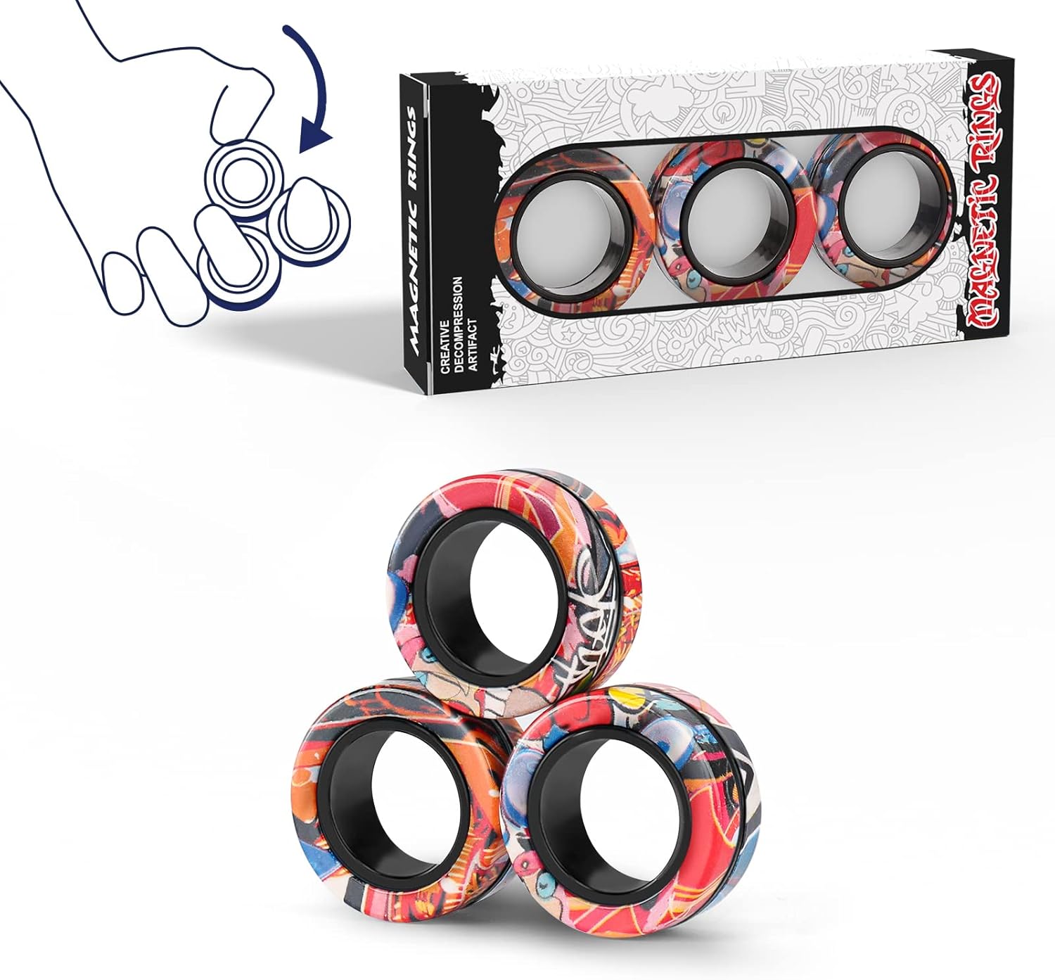 Magnetic Rings Fidget Toy Set, Unique ADHD Fidget Toys, Special Adult Fidget Mag...