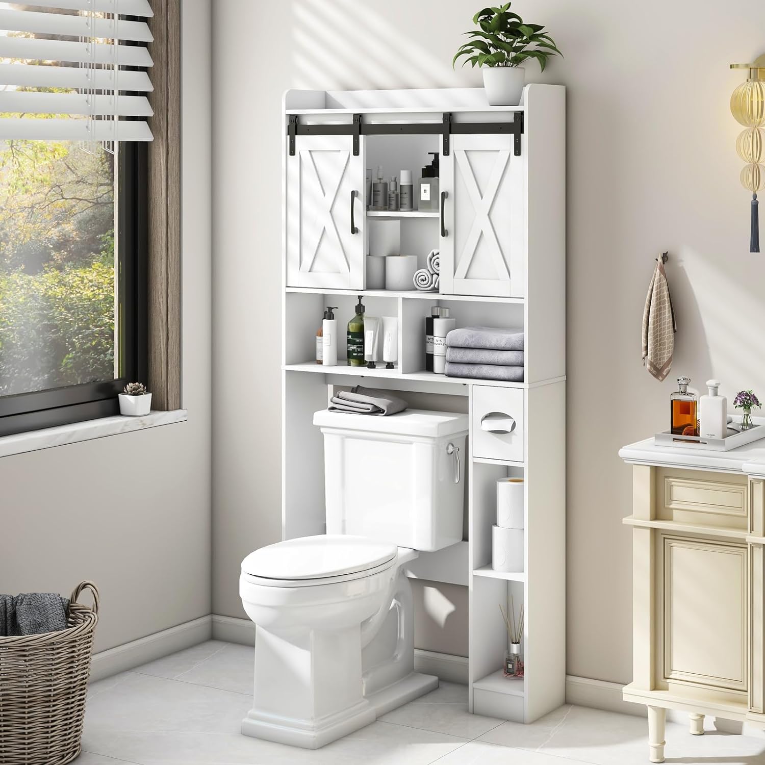 Over The Toilet Storage Cabinet, Farmhouse Storage Cabinet Over Toilet with Slid...