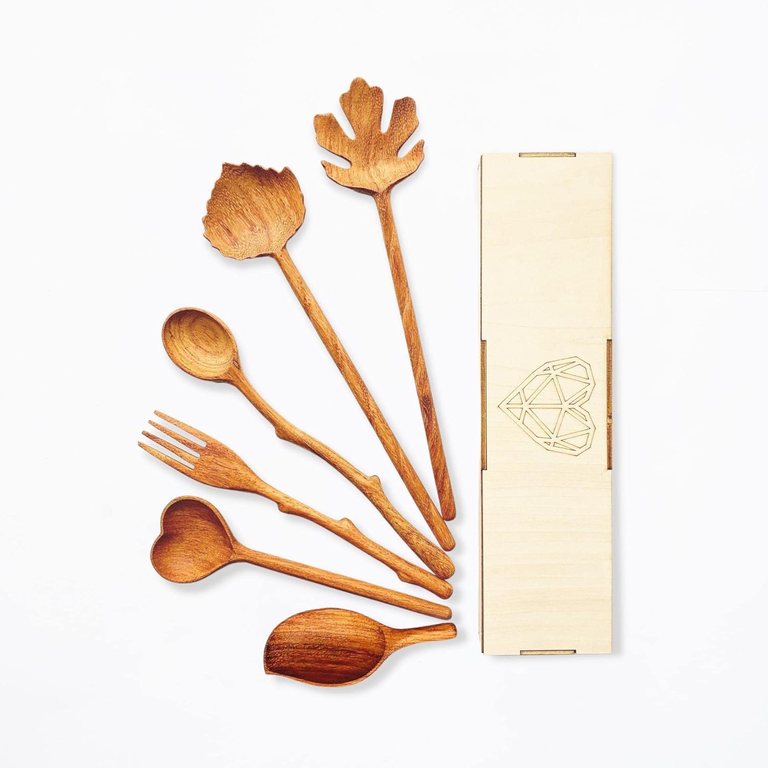 Natural Wooden Spoons and Forks Set (Set of 6), Fall Dinnerware, Thanksgiving Ho...