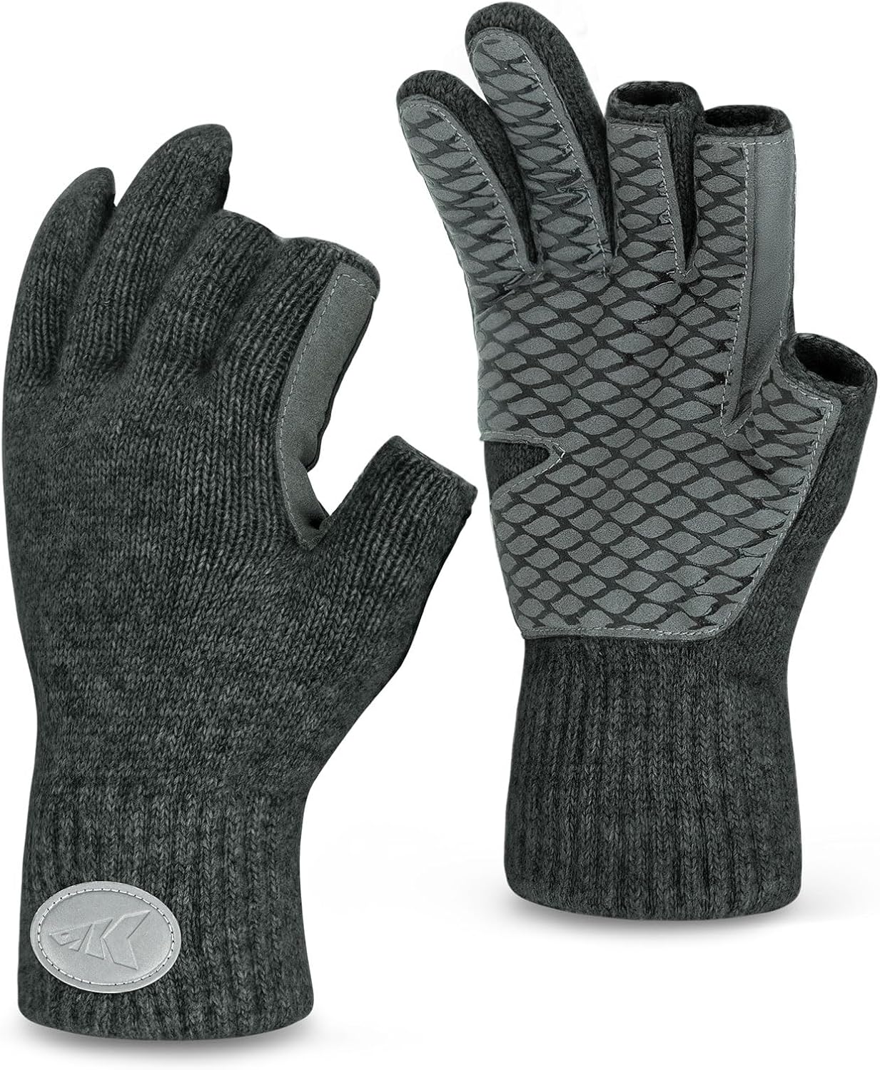 KastKing Bully Wooly 3-Cut Fingerless Wool Fishing Gloves, Cold Weather Warm Win...