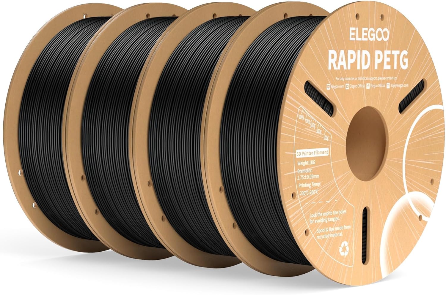 ELEGOO Rapid PETG Filament 1.75mm Black 4KG, High Speed 30-600mm/s 3D Printer Fi...