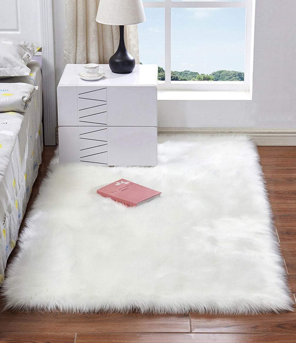 HARESLE Faux Fur Rug Soft Fluffy Rugs Anti-Skid Floor Carpet for Bedroom Living...