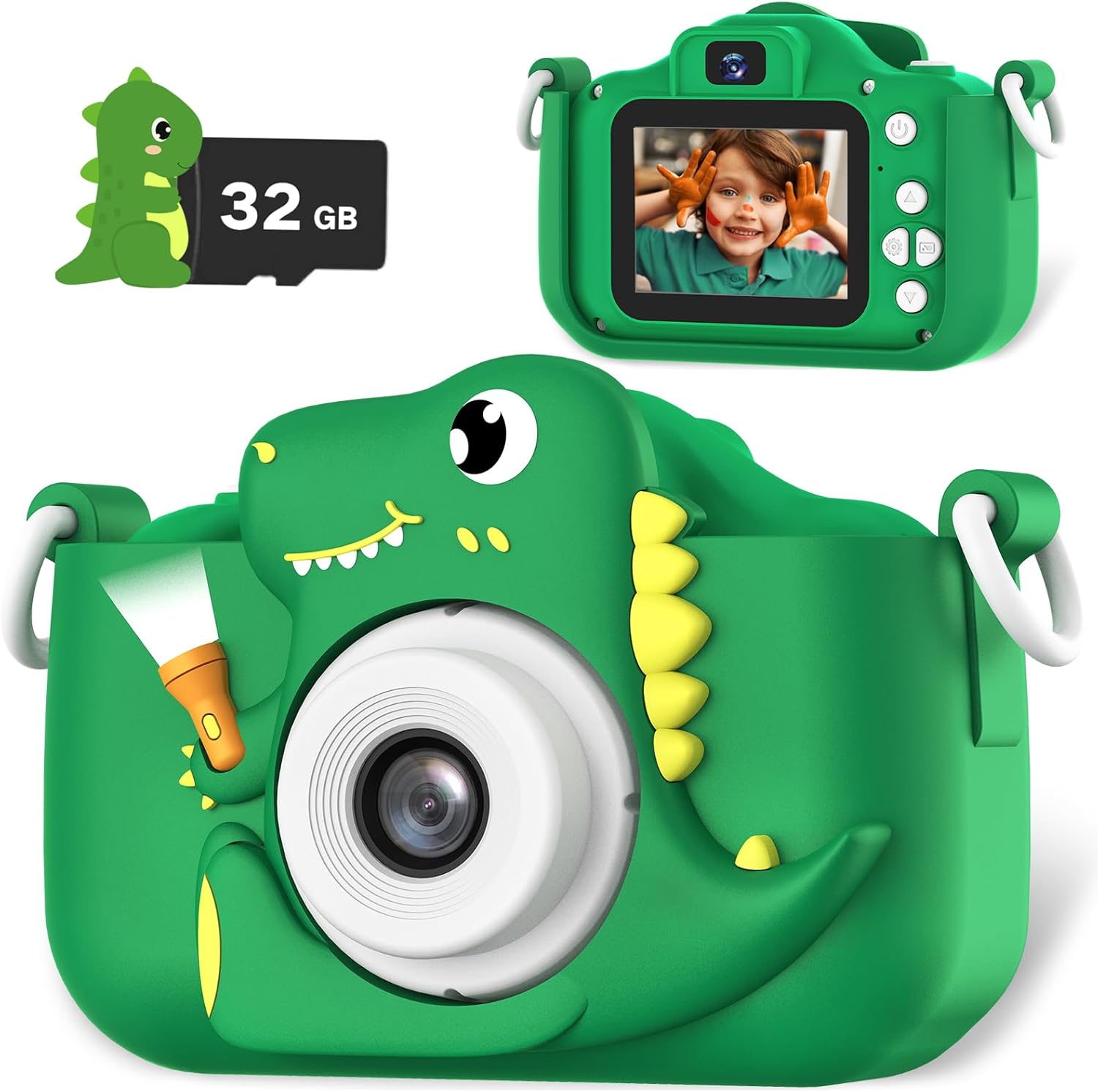 Dinosaur Kids Camera for Boys, 12MP, 1080P HD Video, Rechargeable Battery, 32GB...