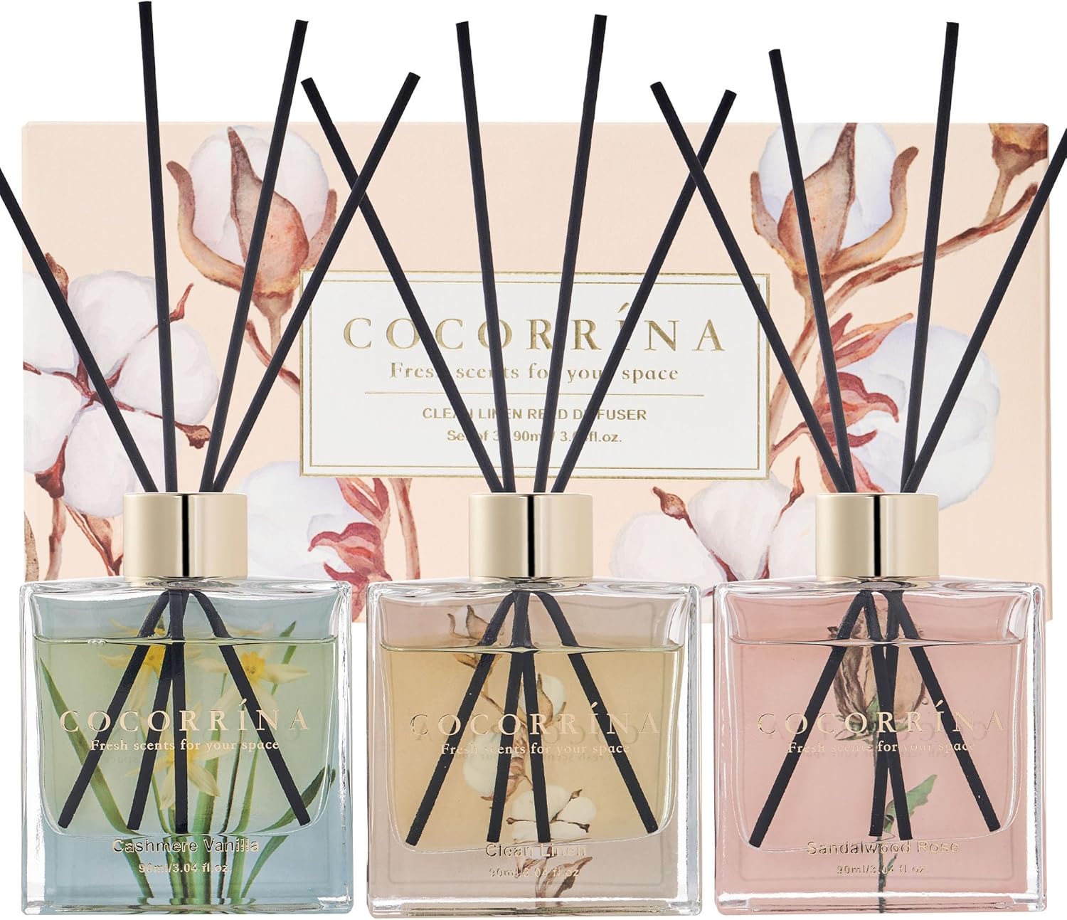 COCORRÍNA Reed Diffuser Set of 3-3 Pack/ 3.04 Fl.oz Diffuser with 24 Sticks Cash...