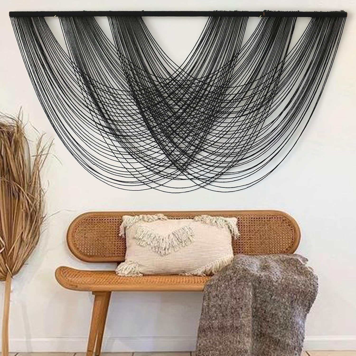 Flber Macrame Wall Hanging Black 59.00" W x 31.00" L Boho Wall Decor Large Boho...