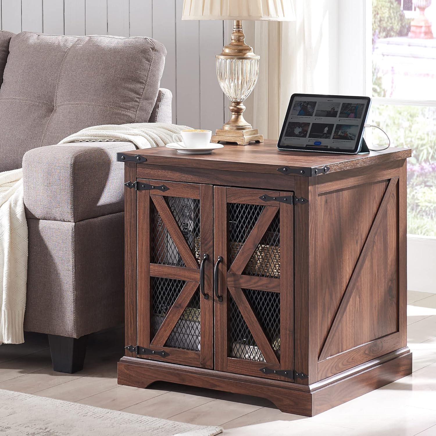 JXQTLINGMU Farmhouse End Table, 24" Large Sofa Sid...