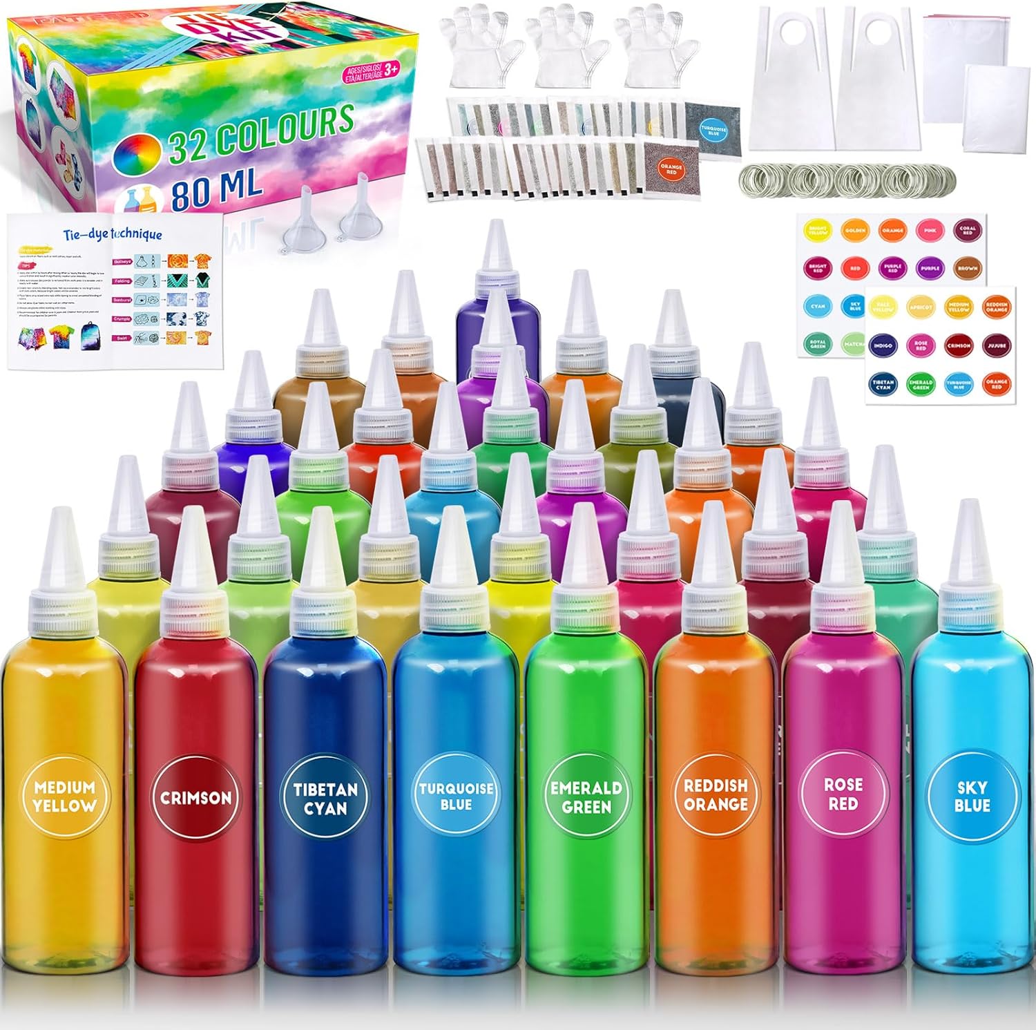 PATIFEED Tie Dye Kit for Kids and Adults, 32 Colors 80ML Bottles Fabric Tye Dye...