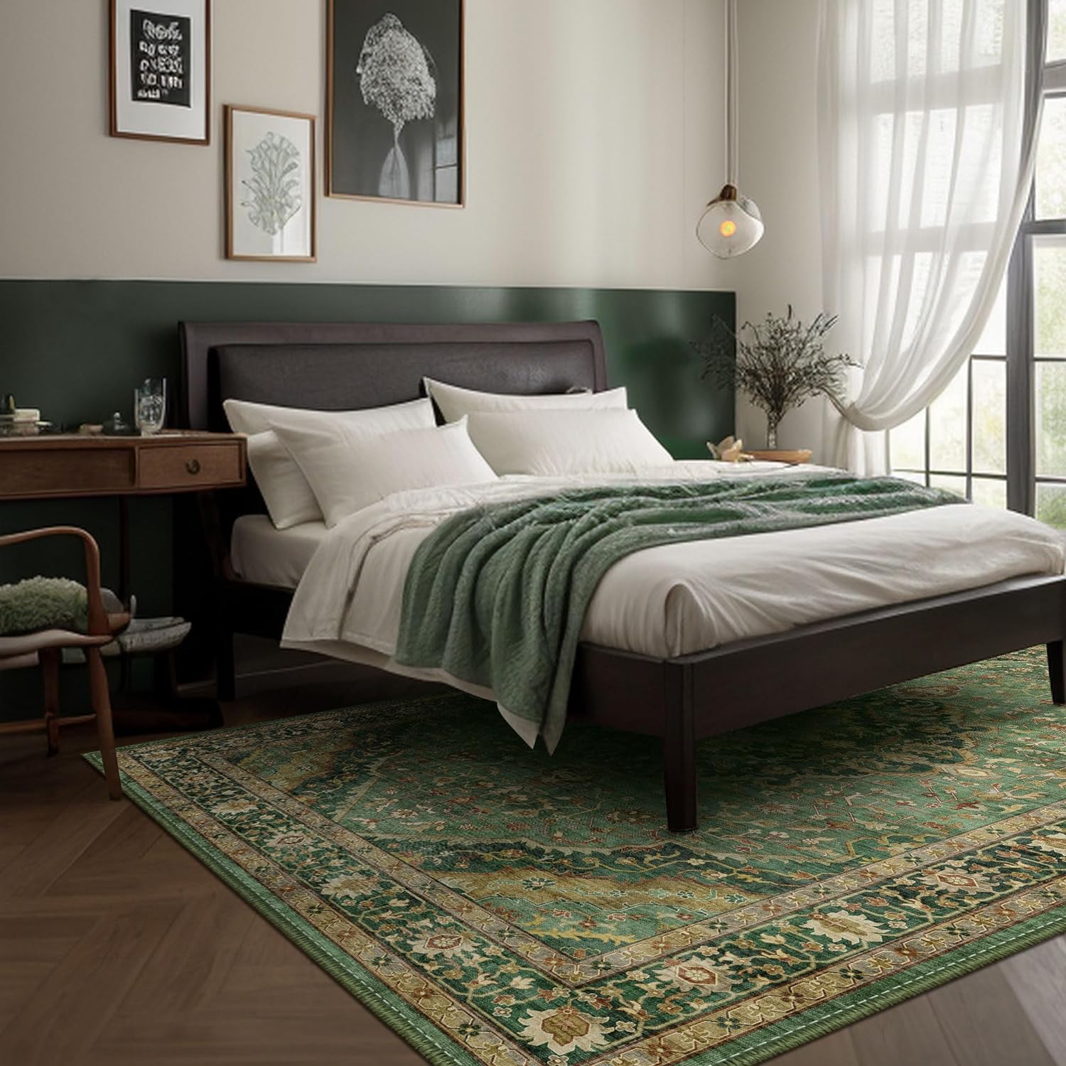 Green Rug 5x7 Area Rugs for Bedroom Washable Rugs 5 x 7 Rug, Boho Vintage Orient...