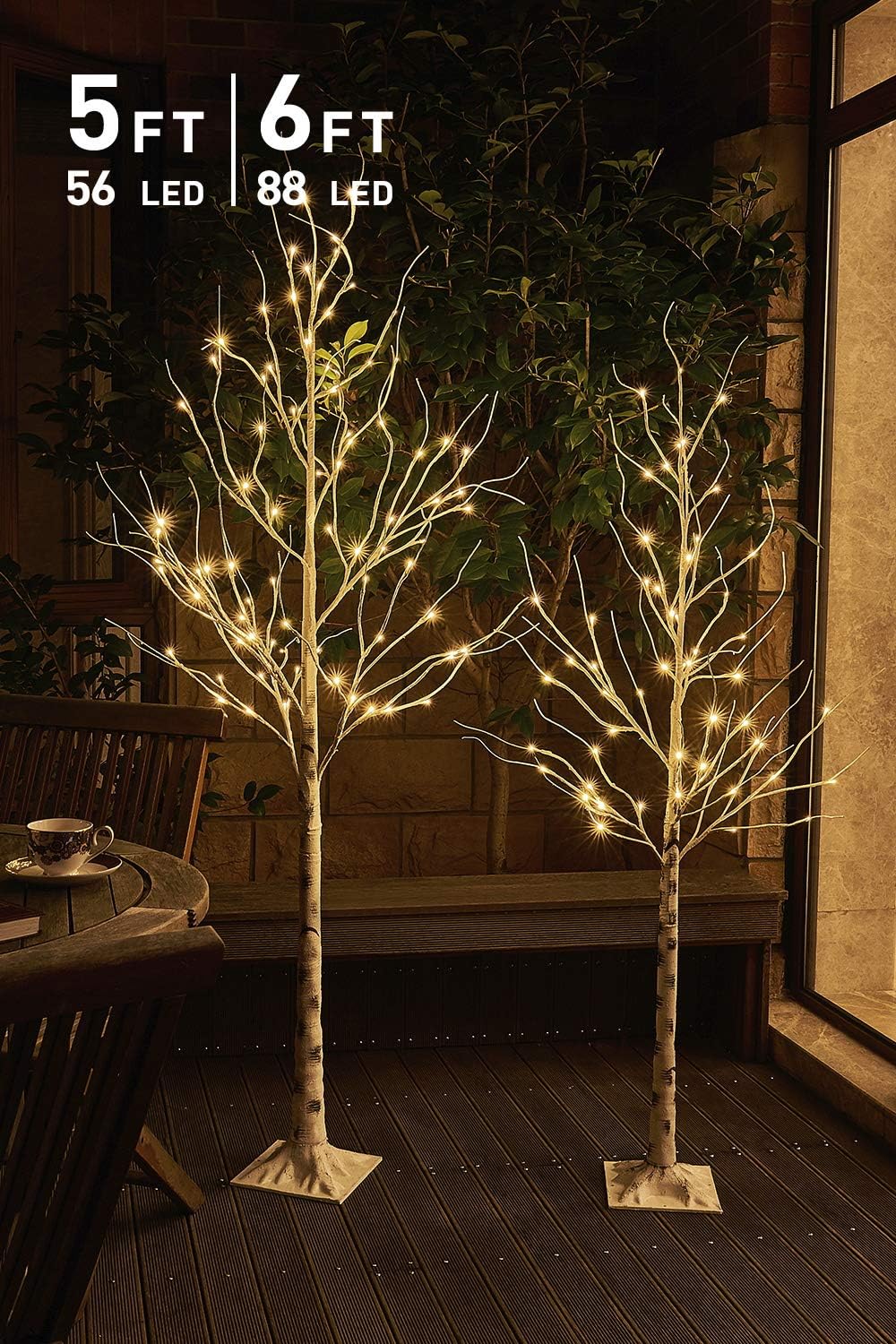 EAMBRITE 5FT 6FT White Birch Tree Set Christmas Tree Decorations, Lighted Artifi...