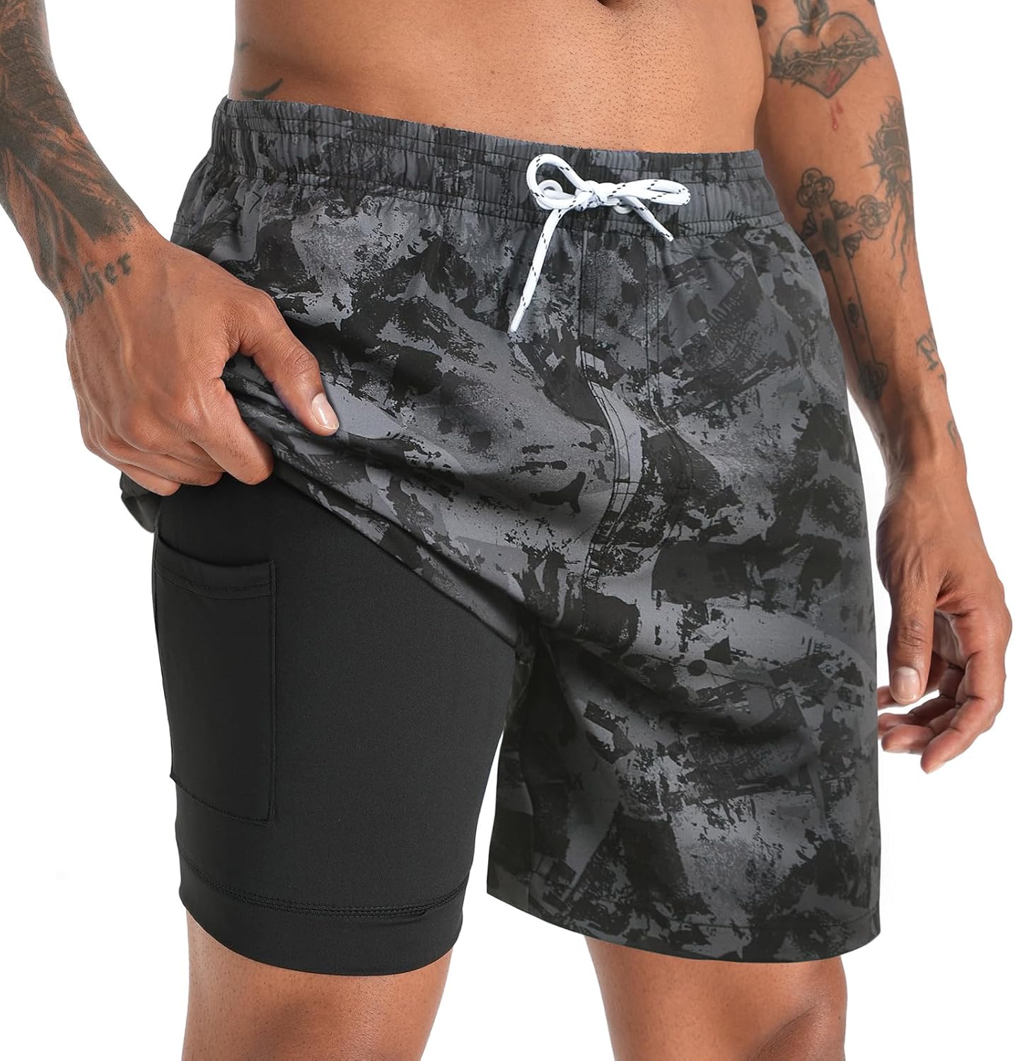 zeetoo Mens Swim Trunks with Compression Liner 5.5" Inseam Swim Shorts Quick Dry...