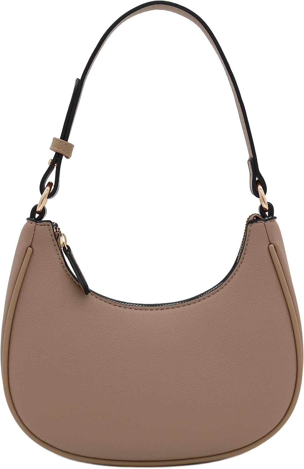 FashionPuzzle Small Crescent Shoulder Bag Underarm Purse Taupe/Taupe