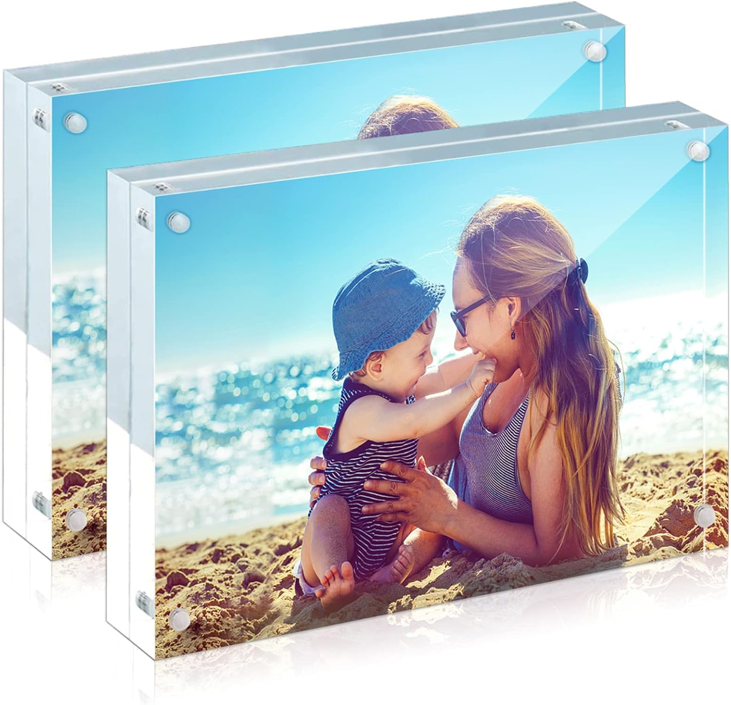 HELPLEX Acrylic Frame, 2 Pack 8x10 Acrylic Picture Frames, 24mm Thicker Frameles...