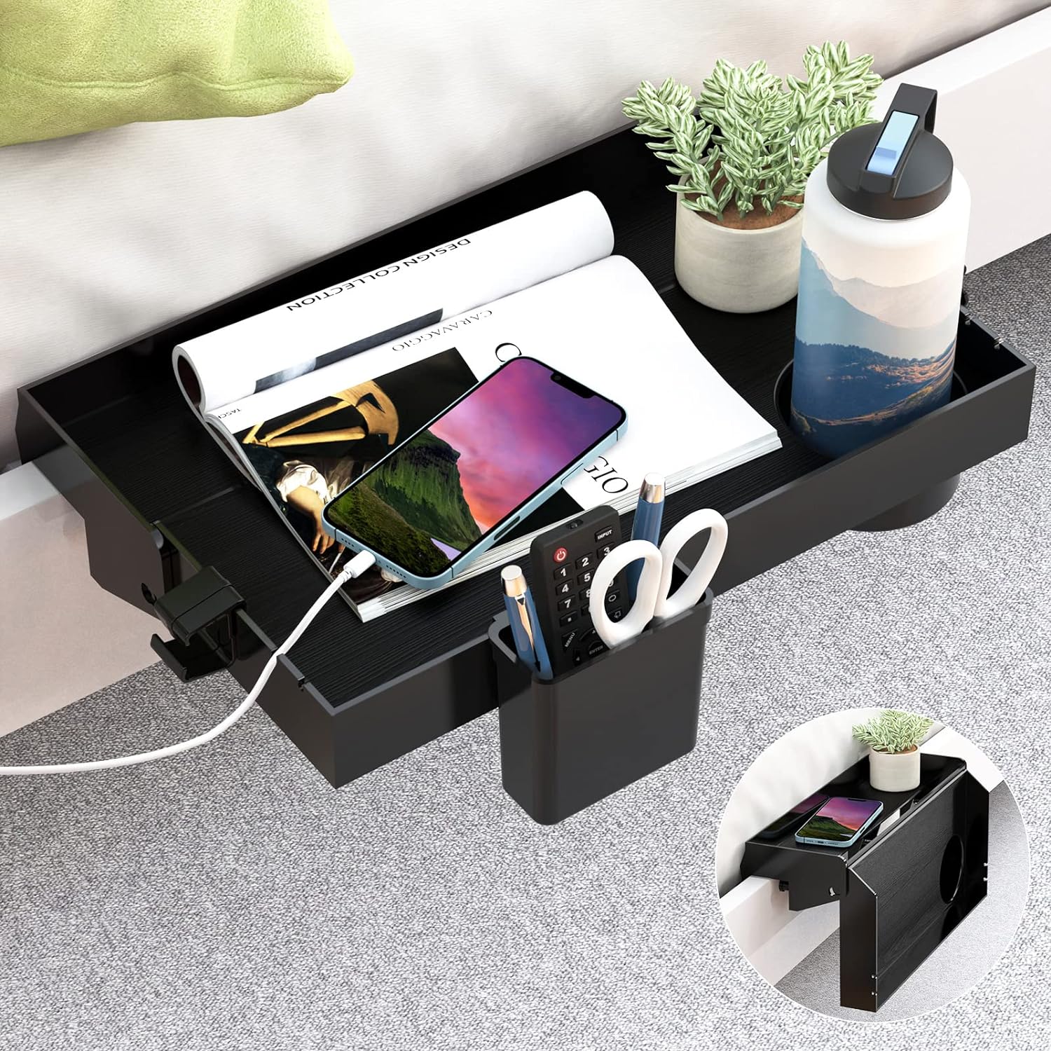 SOLEJAZZ Bedside Shelf for Bed, Foldable Bunk Bed Shelf Clip On Nightstand Tray...