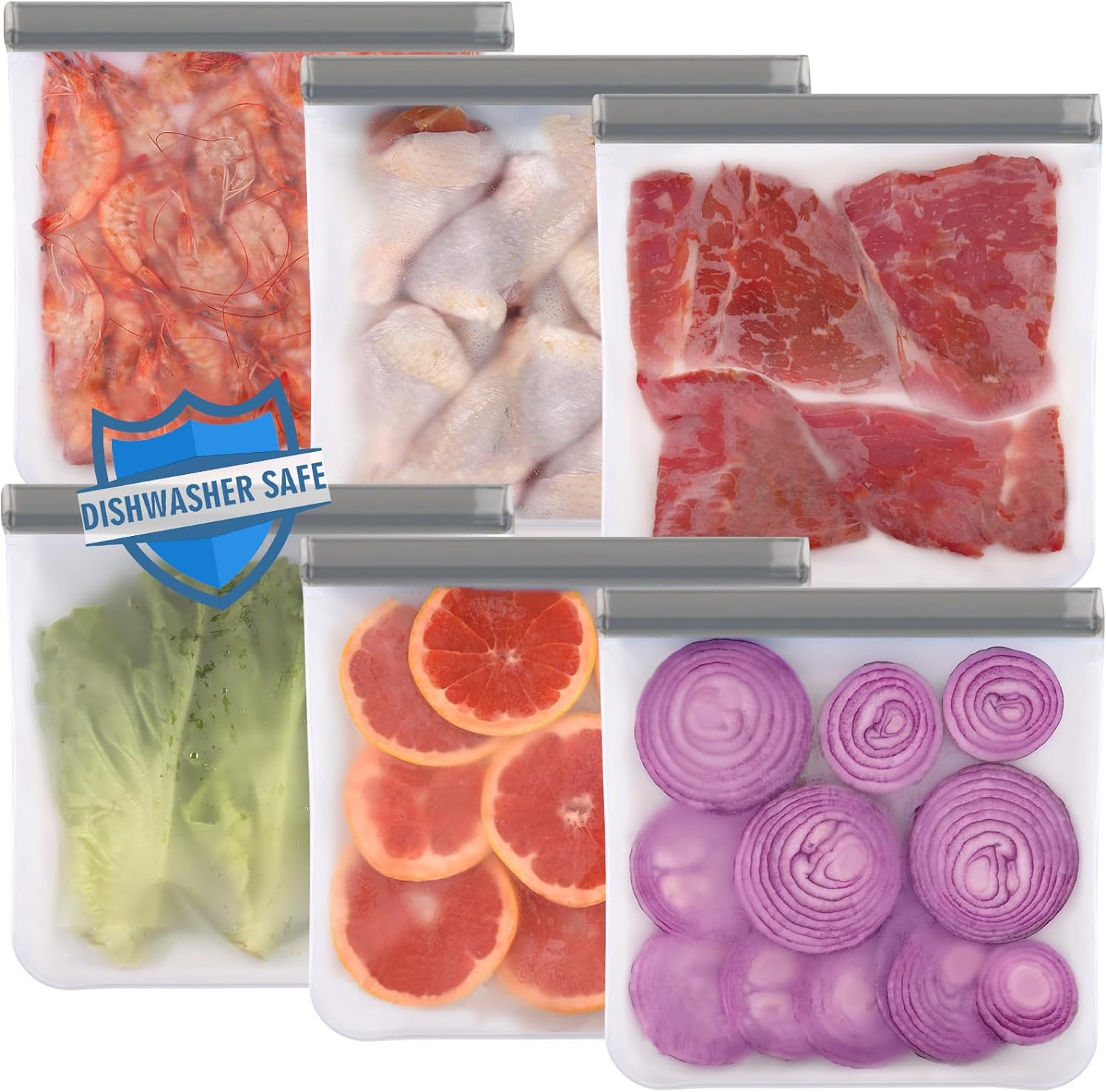Lerine 6 Pack Reusable Gallon Freezer Bags Dishwasher Safe, BPA Free Reusable 1...