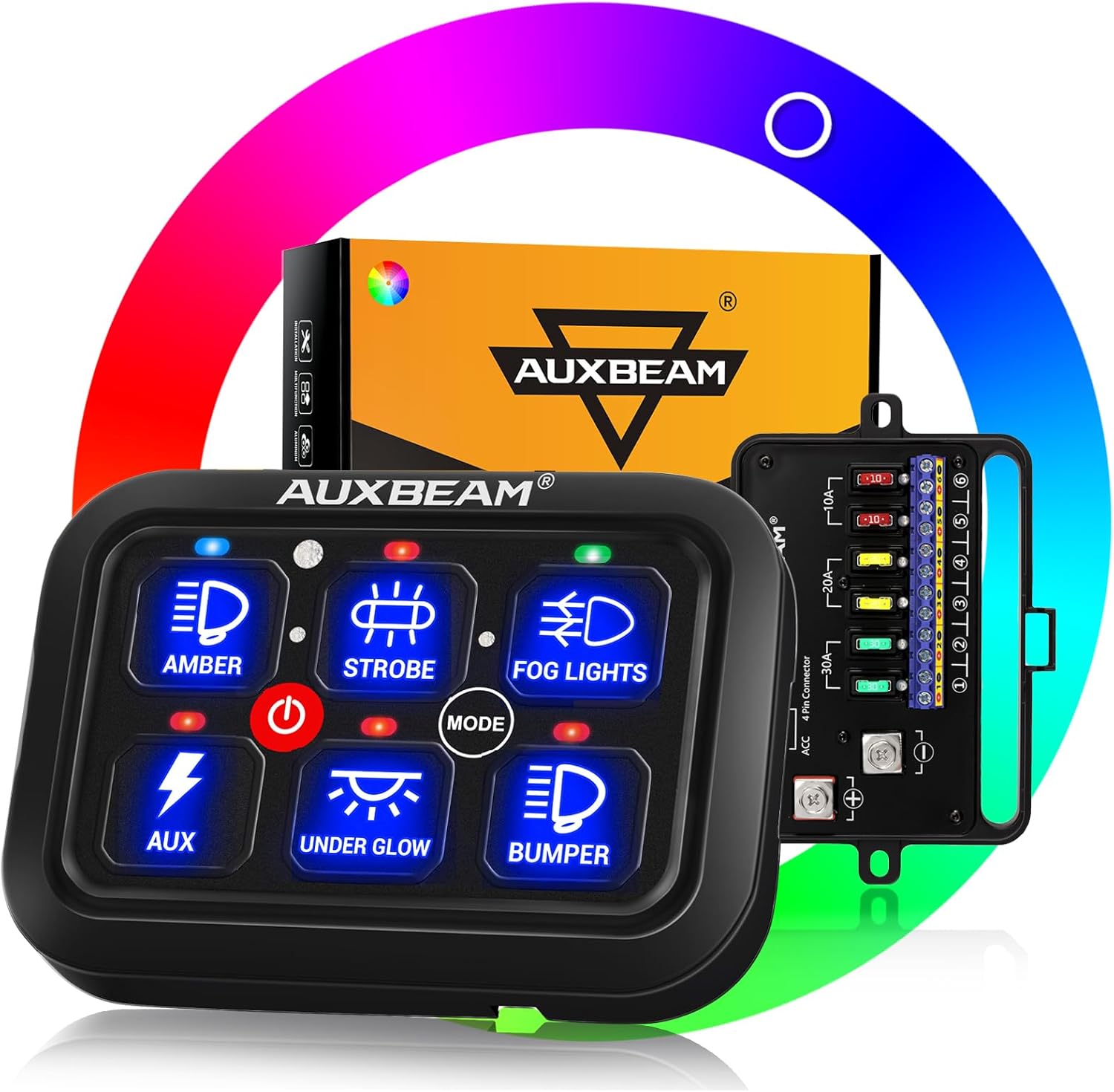 Auxbeam RGB 6 Gang Switch Panel RA60 Auto-Dimmable Switch Panel w/Momentary Togg...