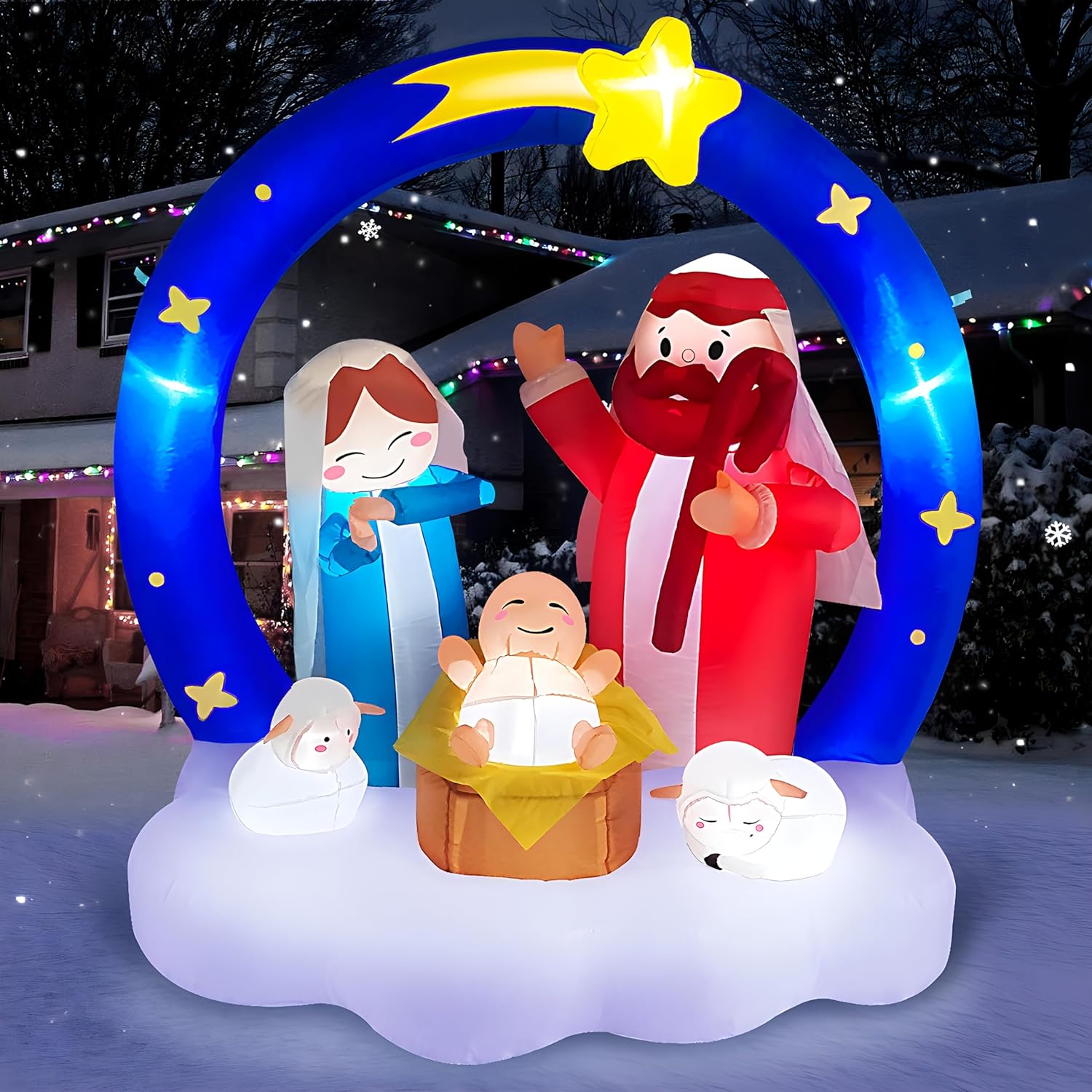 Danxilu 6FT Christmas Inflatables Nativity Scene Outdoor Decorations, Bright LED...