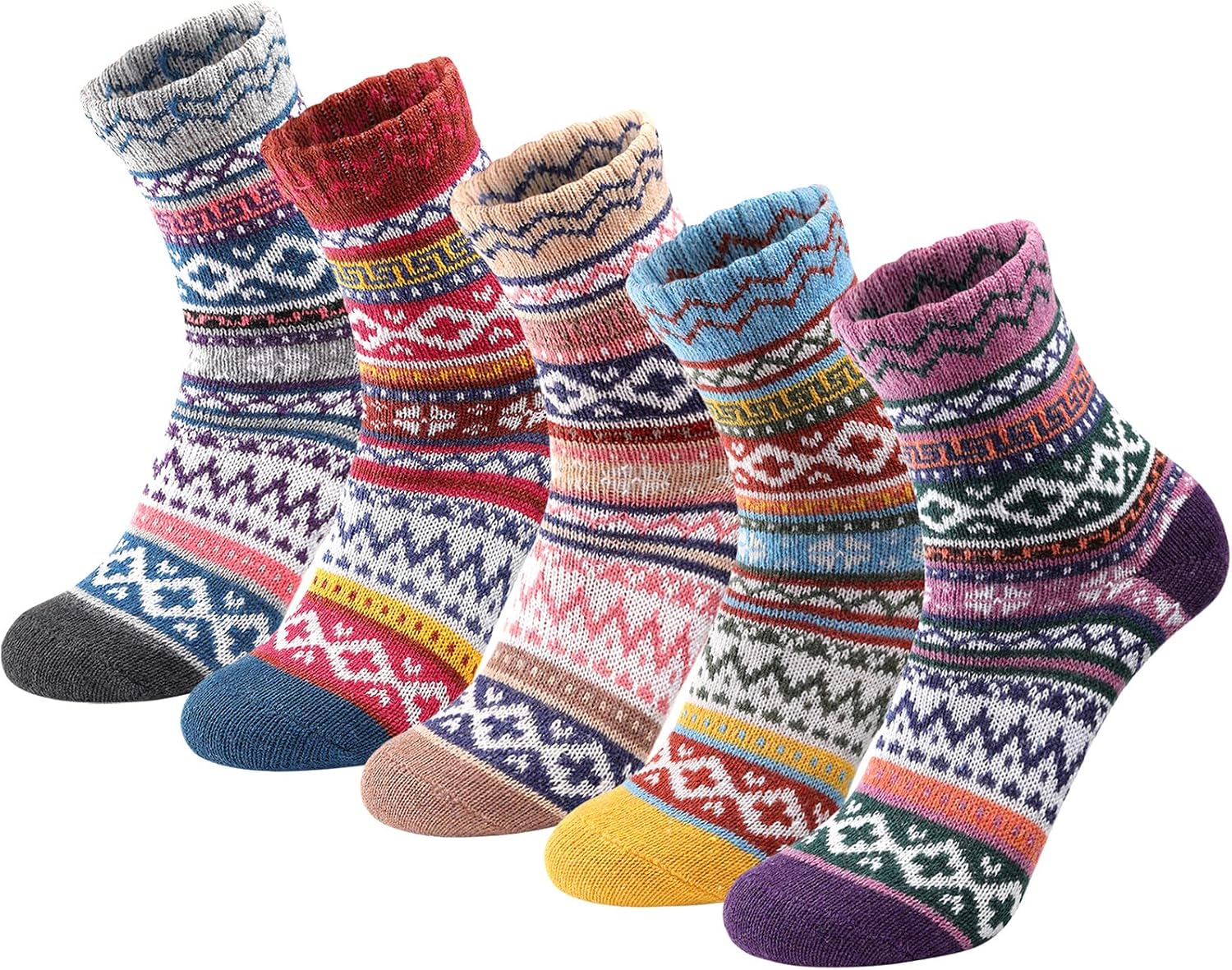 5 Pairs Wool Socks - Wool Socks for Women, Cozy Crew Socks, Warm Winter Socks fo...