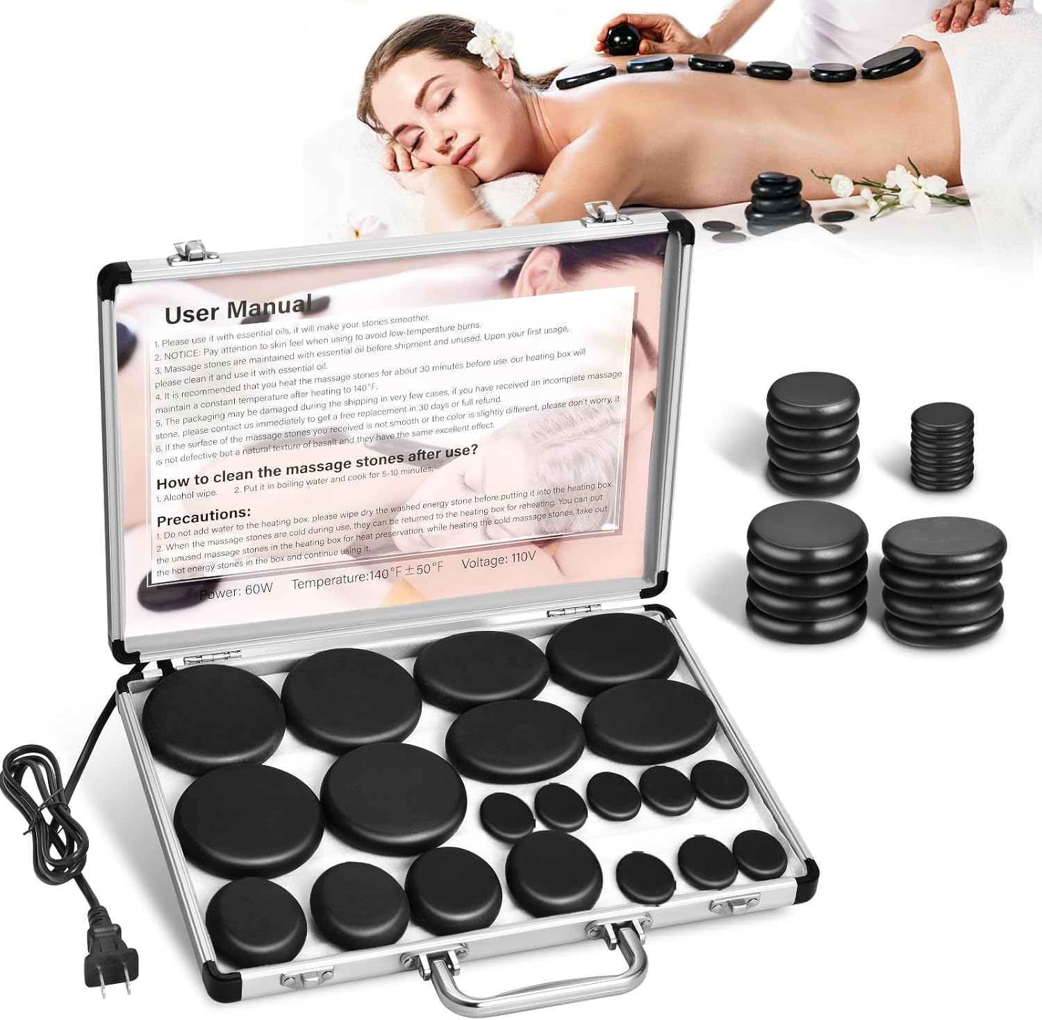 20 Hot Stones Massage Set, Special Massage Set with Warmer, Innovative Hot Stone...