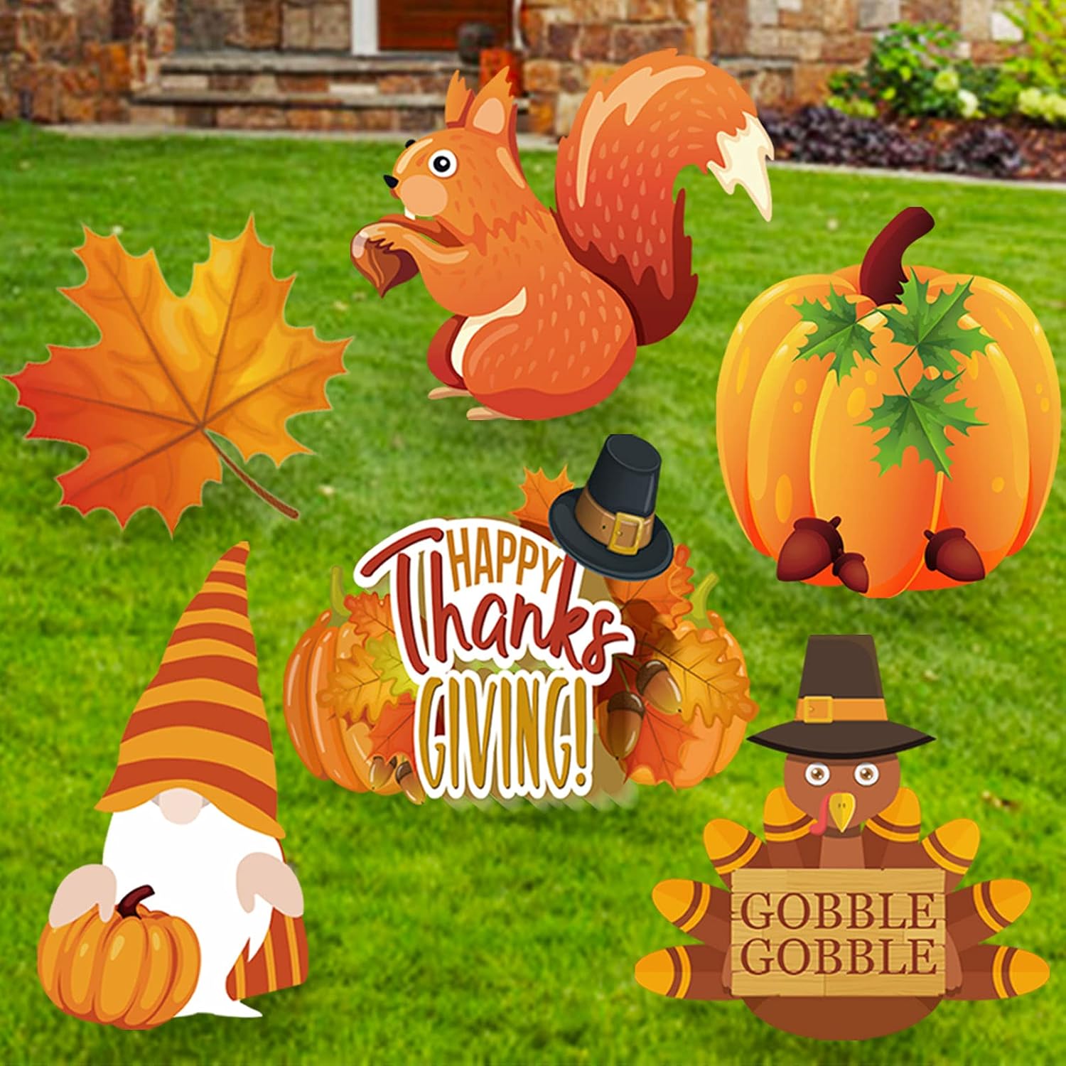 Thanksgiving Yard Signs Stakes Outdoor Decorations - 6PCS Fall Lawn Decorations...