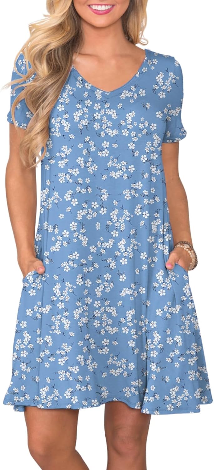 Women's Casual T Shirt Dress Summer Short Sleeve Swing Dresses with Pockets Lb W...