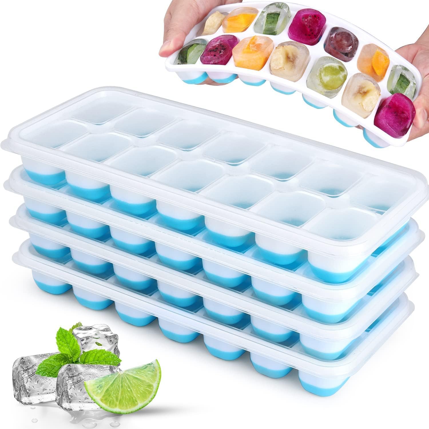 Silicone Ice Cube Tray, Jrisbo 4 Pack Easy-Release & Flexible 14-Ice Cube Trays...