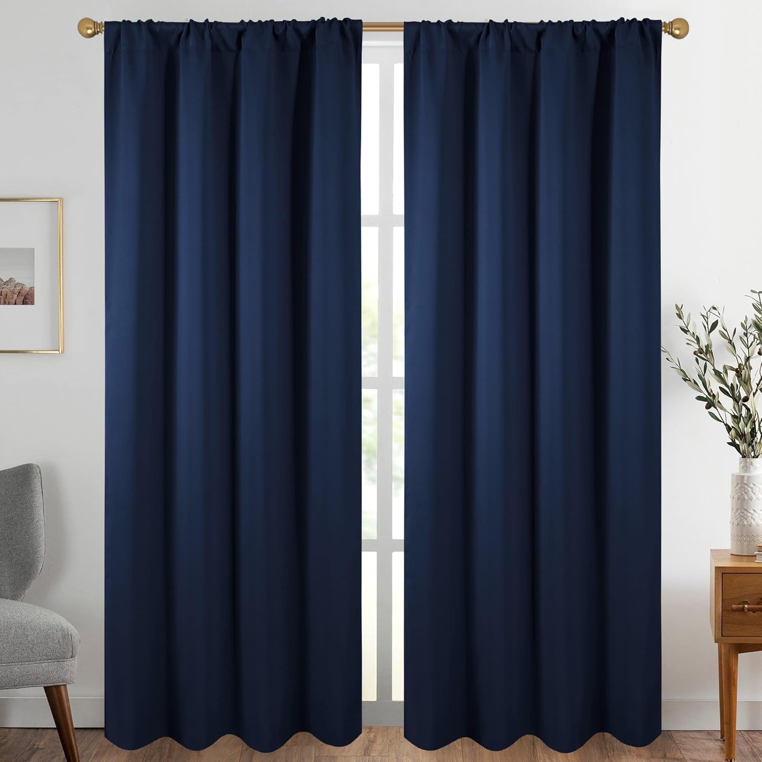 Diraysid Navy Blue Blackout Curtains, Special Thermal Insulated Room Darkening C...