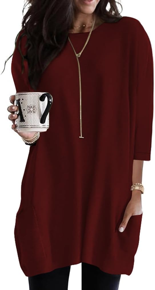 Poetsky Womens 3/4 Sleeve Tunics or Tops to Wear with Leggings Long Shirts Tops...