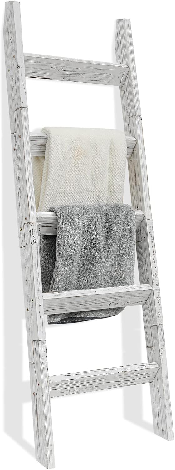 FUIN 5ft Wood Blanket Ladder Living Room Decorative Wall Leaning Farmhouse Quilt...