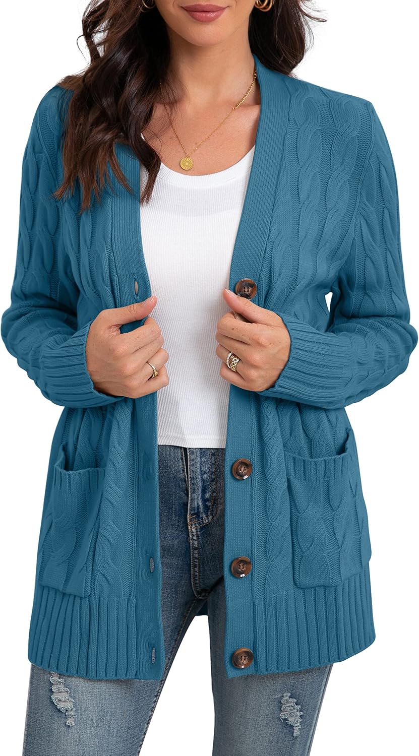 GRECERELLE Women's Cardigan, Special Long Sleeve Sweater, Unique Knit Cable Open...