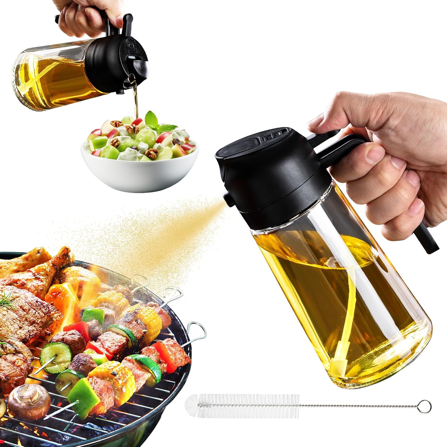 Oil Dispenser for Kitchen - 16oz / 470ml Olive Oil Bottle - 2 in 1 Olive Oil Dis...