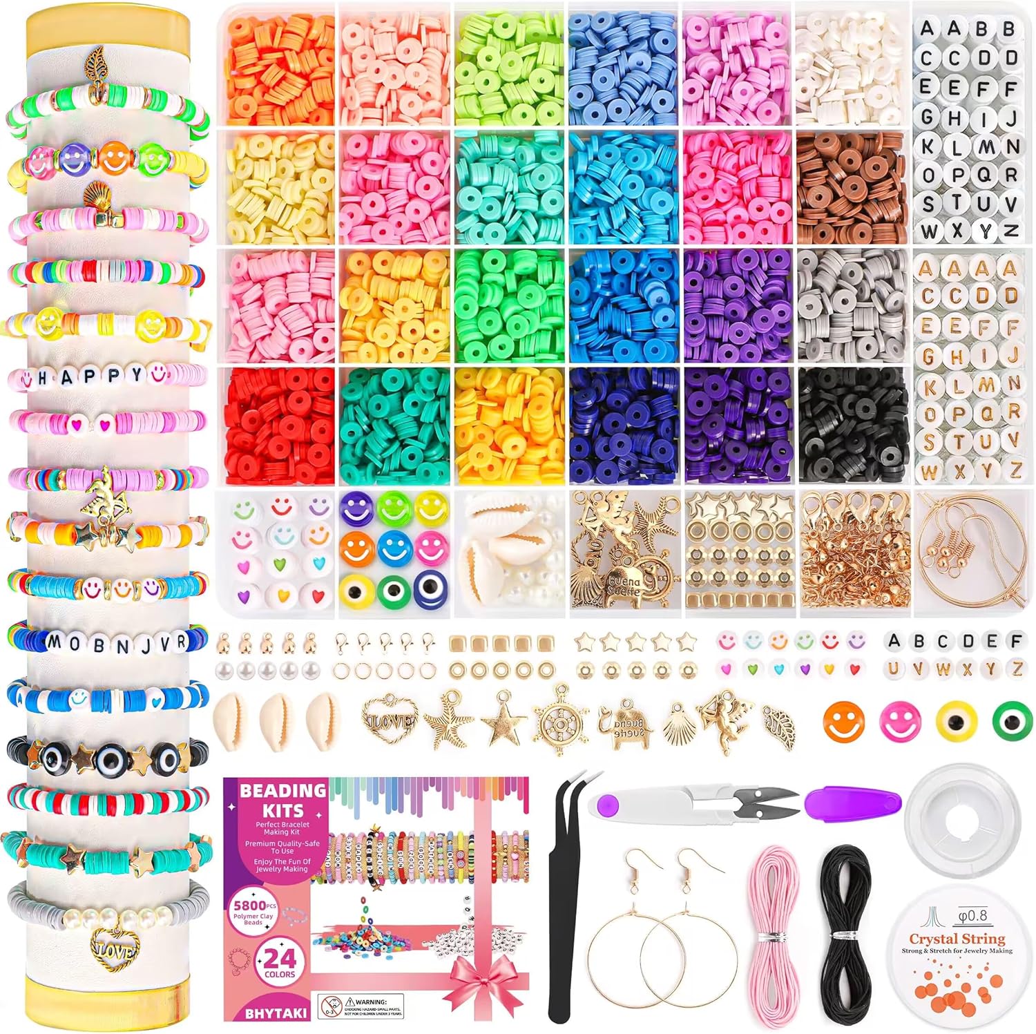 5800 PCS Clay Beads Bracelet Making Kit, 24 Colors Flat Preppy Beads for Friends...